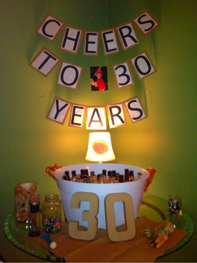 Surprise 30Th Birthday Party Ideas For Him
 Homemade "Cheers to 30 years" banner for the drink table