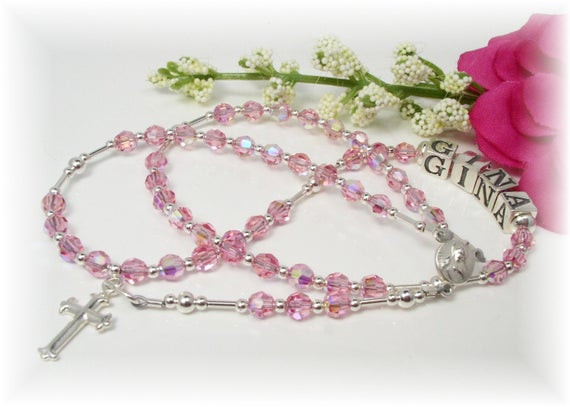 Swarovski Baby Gifts
 Personalized BABY Rosary Pink Swarovski Crystal Baptism