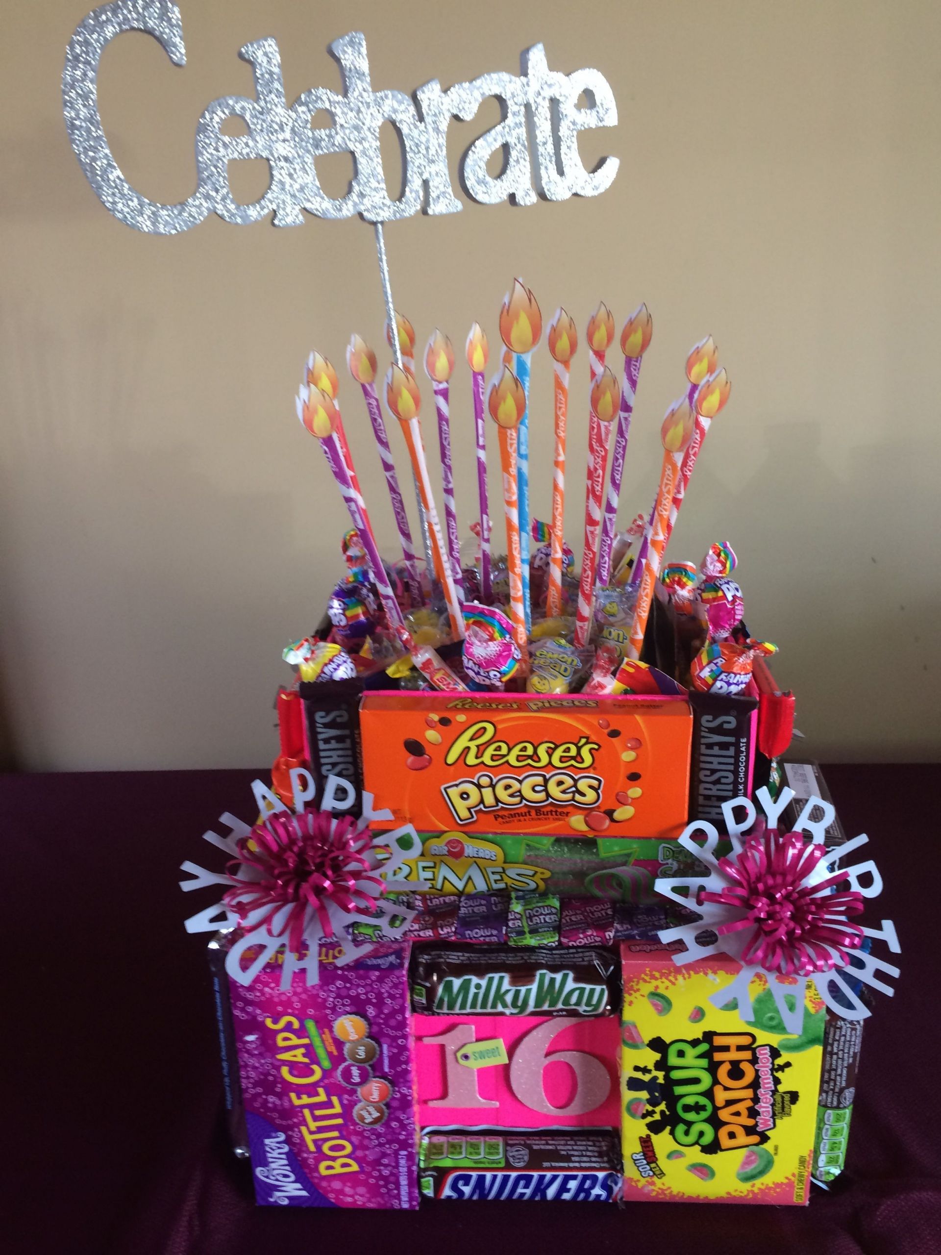 Sweet 16 Gift Basket Ideas
 Candy Bar Cake for Allie s Sweet 16 Birthday