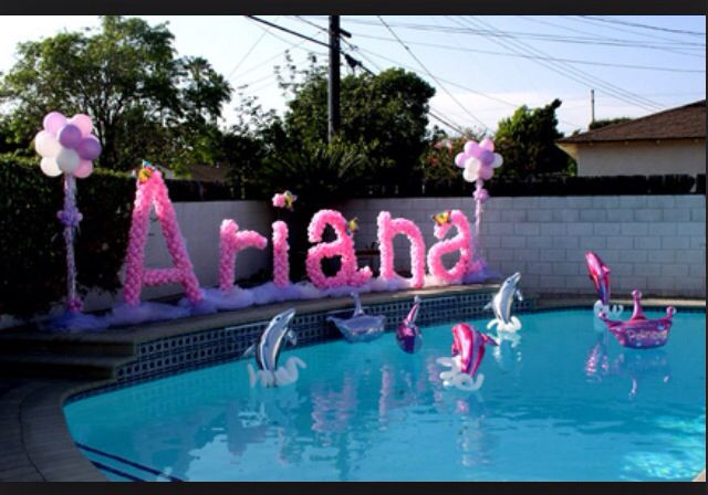 Sweet 16 Pool Party Ideas
 Pool party name balloons pool party Pinterest
