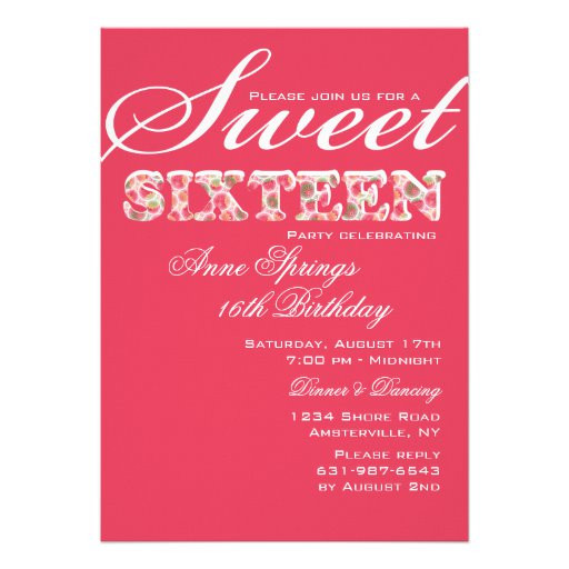 Sweet And Sassy Birthday Party
 Sweet and Sassy Sixteenth Birthday Invitation 5" X 7