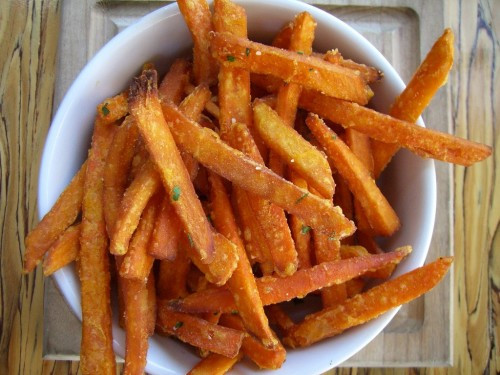 Sweet Potato Fries Deep Fried
 Good for your belly Good for your heart Fat Free Spicy