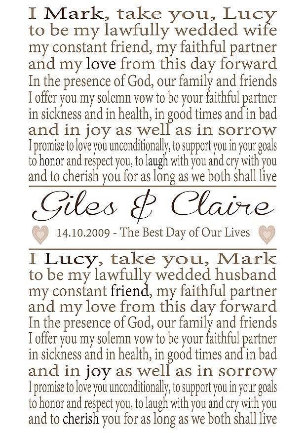 Sweetest Wedding Vows
 Personalised Wedding Vows Print