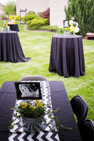 Table Decoration Ideas For High School Graduation Party
 Outdoor Graduation Party Black White Yellow