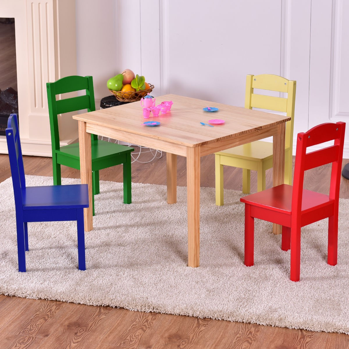 Table For Kids Room
 Costway Kids 5 Piece Table Chair Set Pine Wood Multicolor