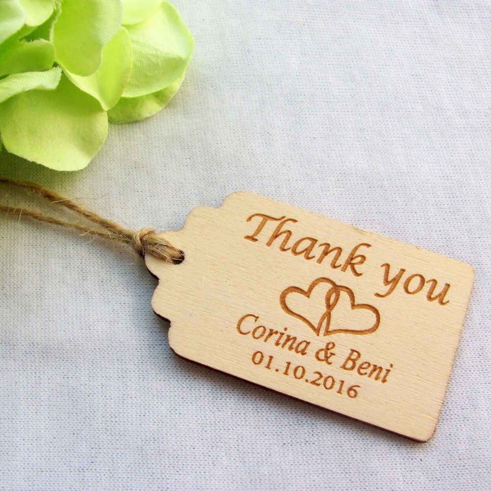 Tags For Wedding Favors
 100pcs Personalized Engraved Thank You Wedding Tags Wooden