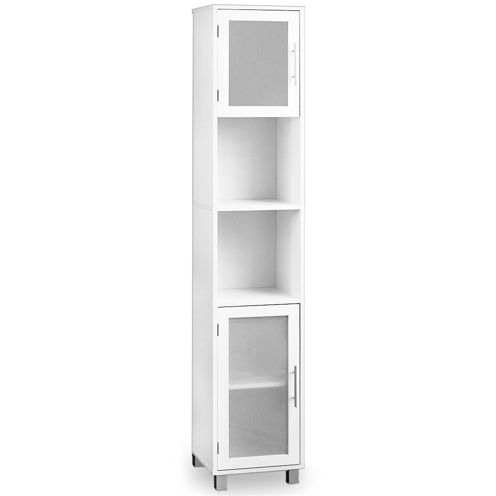 Tall Bathroom Cabinet With Doors
 Bathroom Cabinet White With Satinised Glass Doors Tall