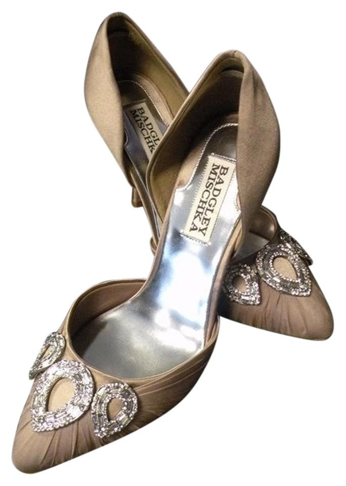 Taupe Shoes For Wedding
 Badgley Mischka Taupe Satin chiffon Pumps Dawn Embellished