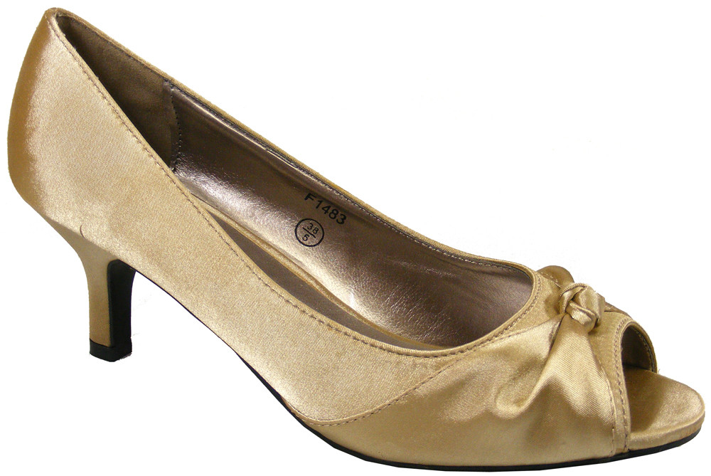 Taupe Shoes For Wedding
 Womens Taupe Gold Satin Slip Court Shoes Wedding Bridal