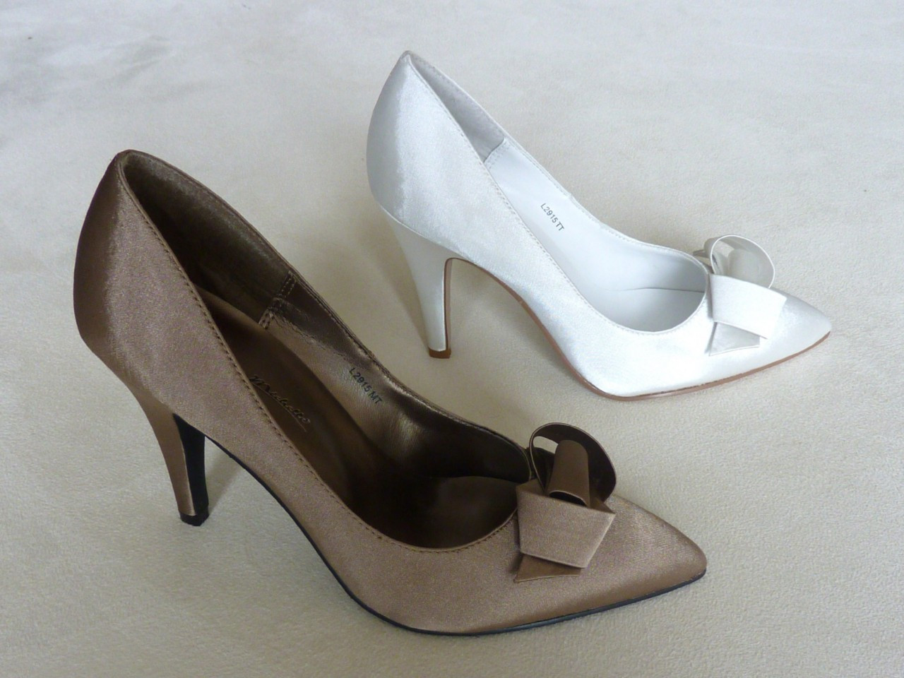 Taupe Shoes For Wedding
 NEW SATIN BOW WEDDING BRIDAL SHOES WHITE OR TAUPE
