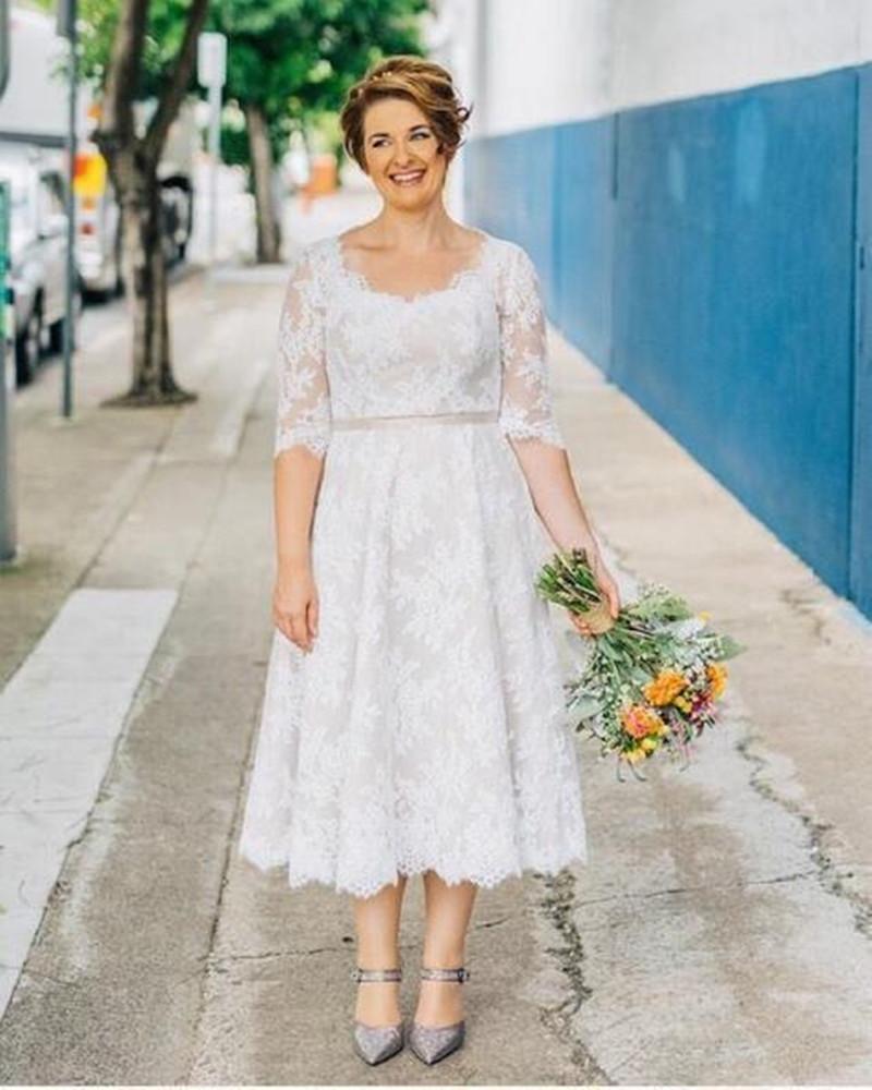 Tea Length Wedding Gown
 2017 Hot Selling Short Lace Plus Size Wedding Dress Half