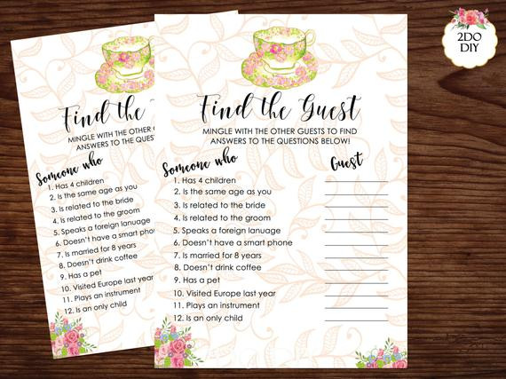 Tea Party Games Ideas
 Find The Guest Bridal Shower Game Find The Guest by 2DoDIY