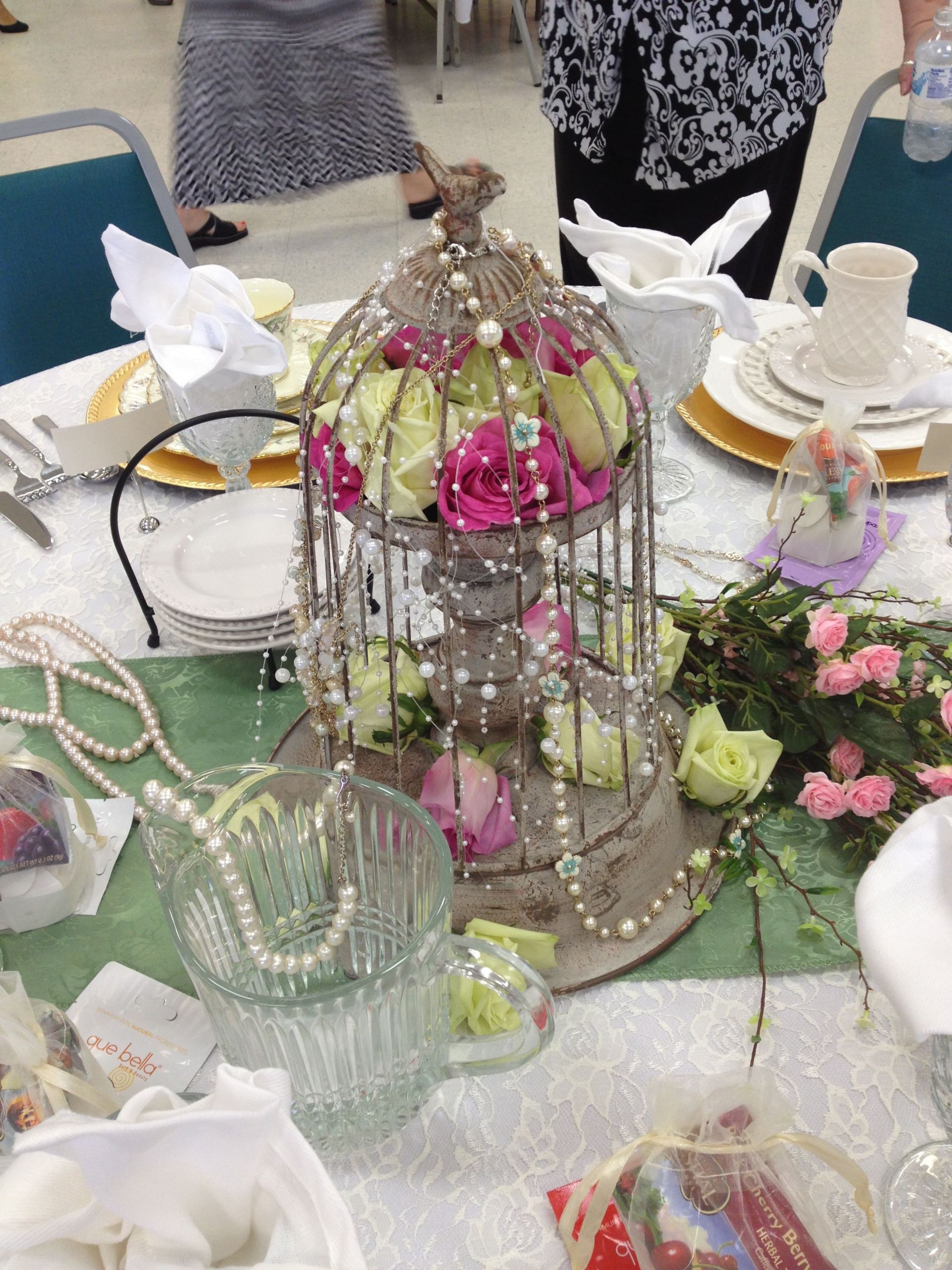 Tea Party Ideas For Ladies
 Centerpiece for Pearls and Lace Centerpiece