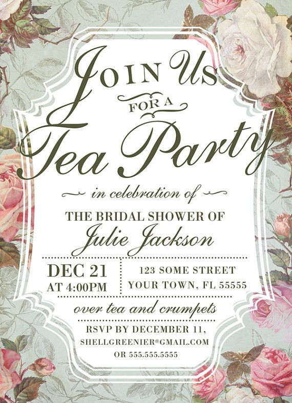 Tea Party Invitations Ideas
 Bridal Shower Tea Party Invitation Template Vintage Rose