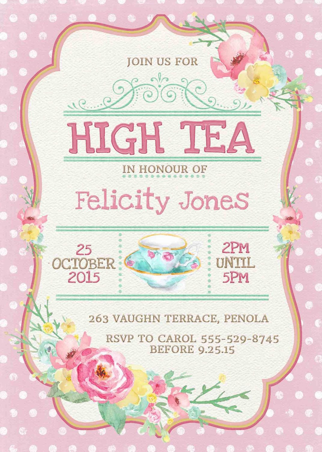 Tea Party Invitations Ideas
 Kitchen Tea Invitation or High Tea by WestminsterPaperCo