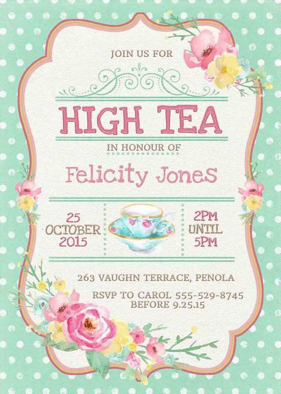 Tea Party Invite Ideas
 High Tea Invitation Printable for Bridal by