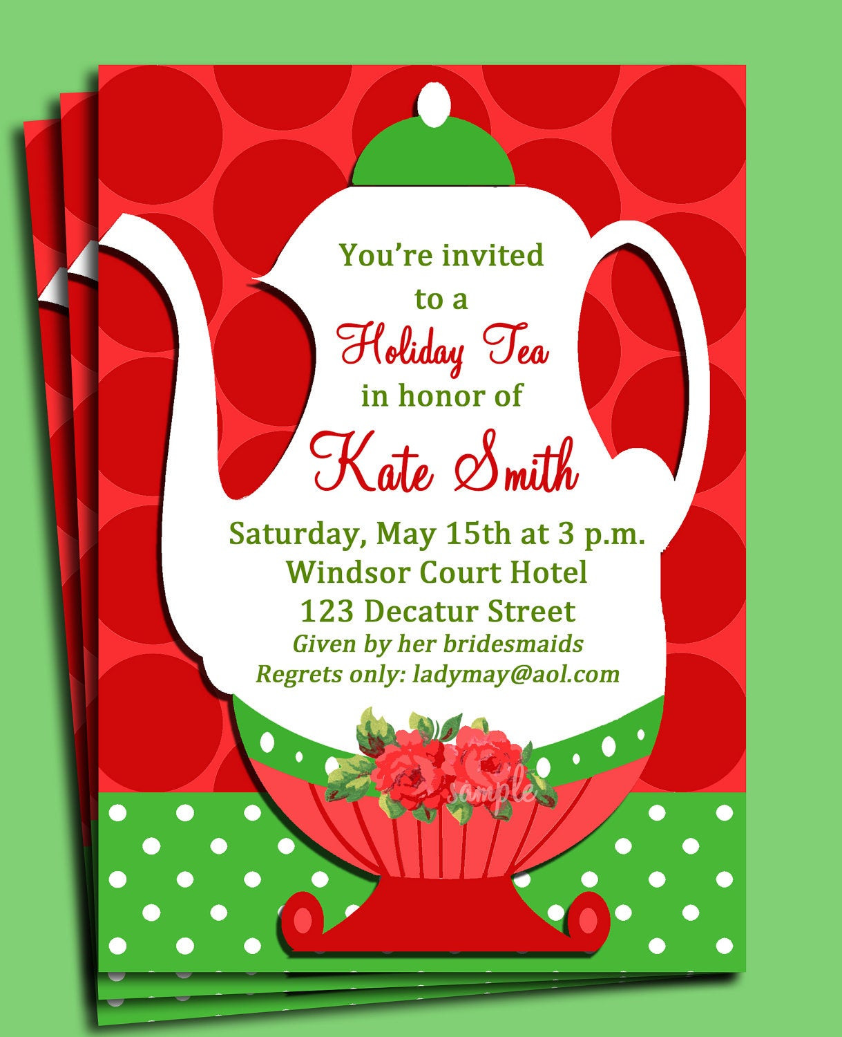 Tea Party Invite Ideas
 Christmas Tea Party Invitation Printable or Printed with FREE