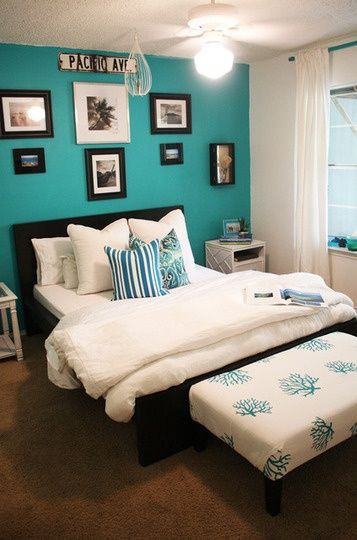 Teal Accent Wall Bedroom
 White Turquoise Bedroom Design