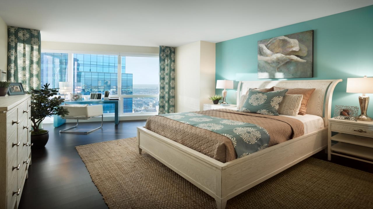 Teal Accent Wall Bedroom
 Blue and brown bedrooms dark teal accent chair beige with