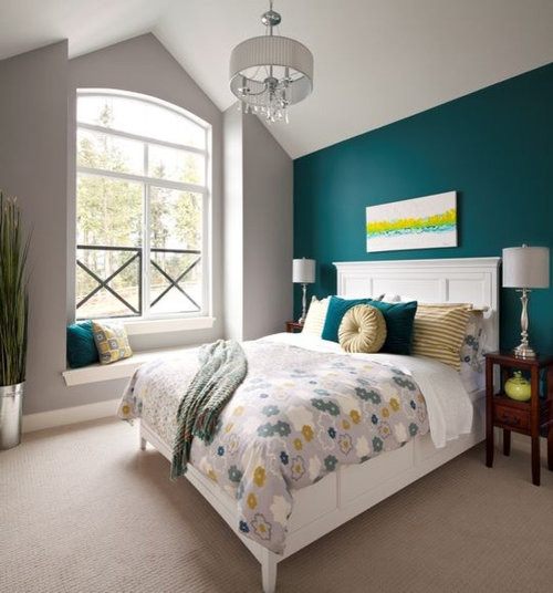 Teal Accent Wall Bedroom
 Teal Grey Bedroom Ideas Remodel and Decor