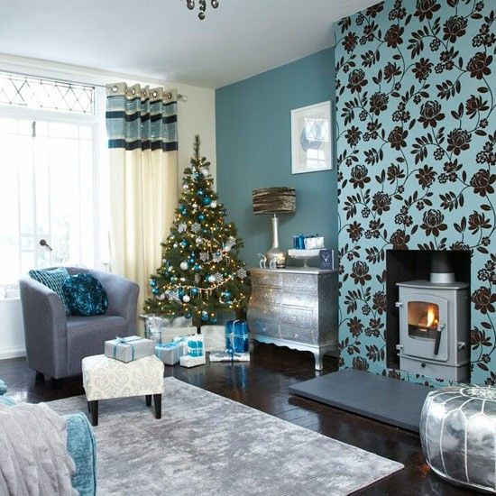 Teal Living Room Ideas
 Festive teal and silver living room scheme