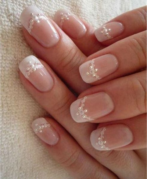 Temporary Nails For A Wedding
 Squoval French Manicure Rhinestones