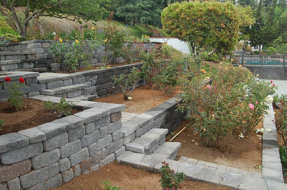 Terrace Landscape California
 Terraced Hillside Garden with Stone Work and Patio by East