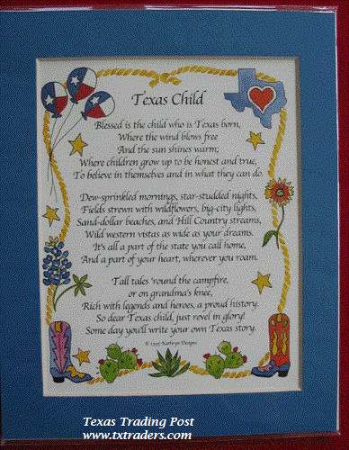 Texas Gifts For Kids
 The Texas Child Poem