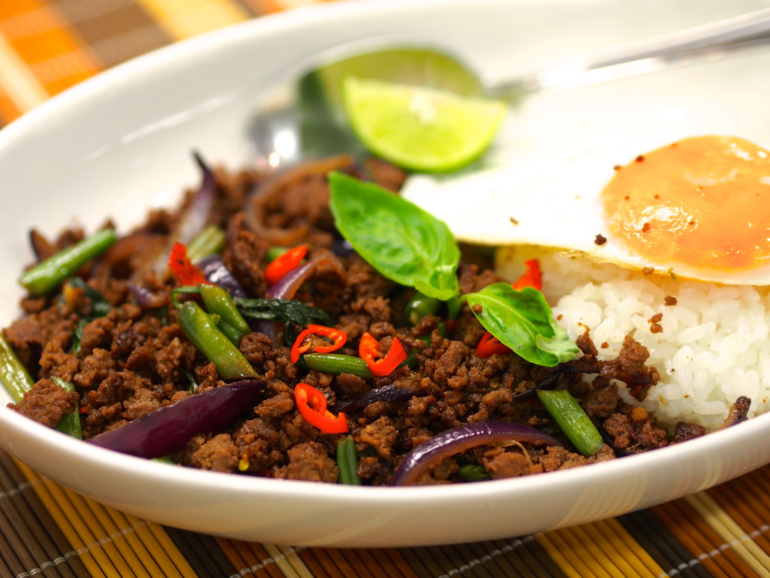 Thai Beef Basil Recipes
 Thai Style Spicy Basil Fried Minced Beef Phat Kaphrao