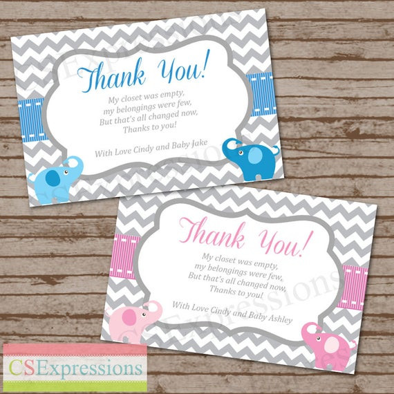 Thank You Card For Baby Shower Gift
 Elephant Baby Shower Thank you Cards