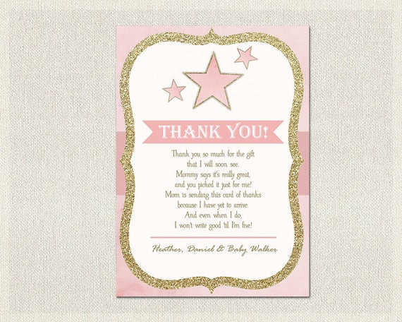 Thank You Card For Baby Shower Gift
 Stars Baby Shower Thank You Card Stars Pink Gold Thank You