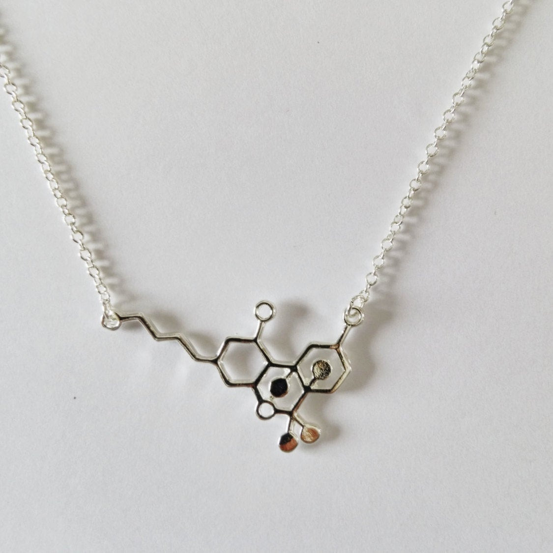 Thc Molecule Necklace
 Silver THC Molecule Necklace Delicate Chain by