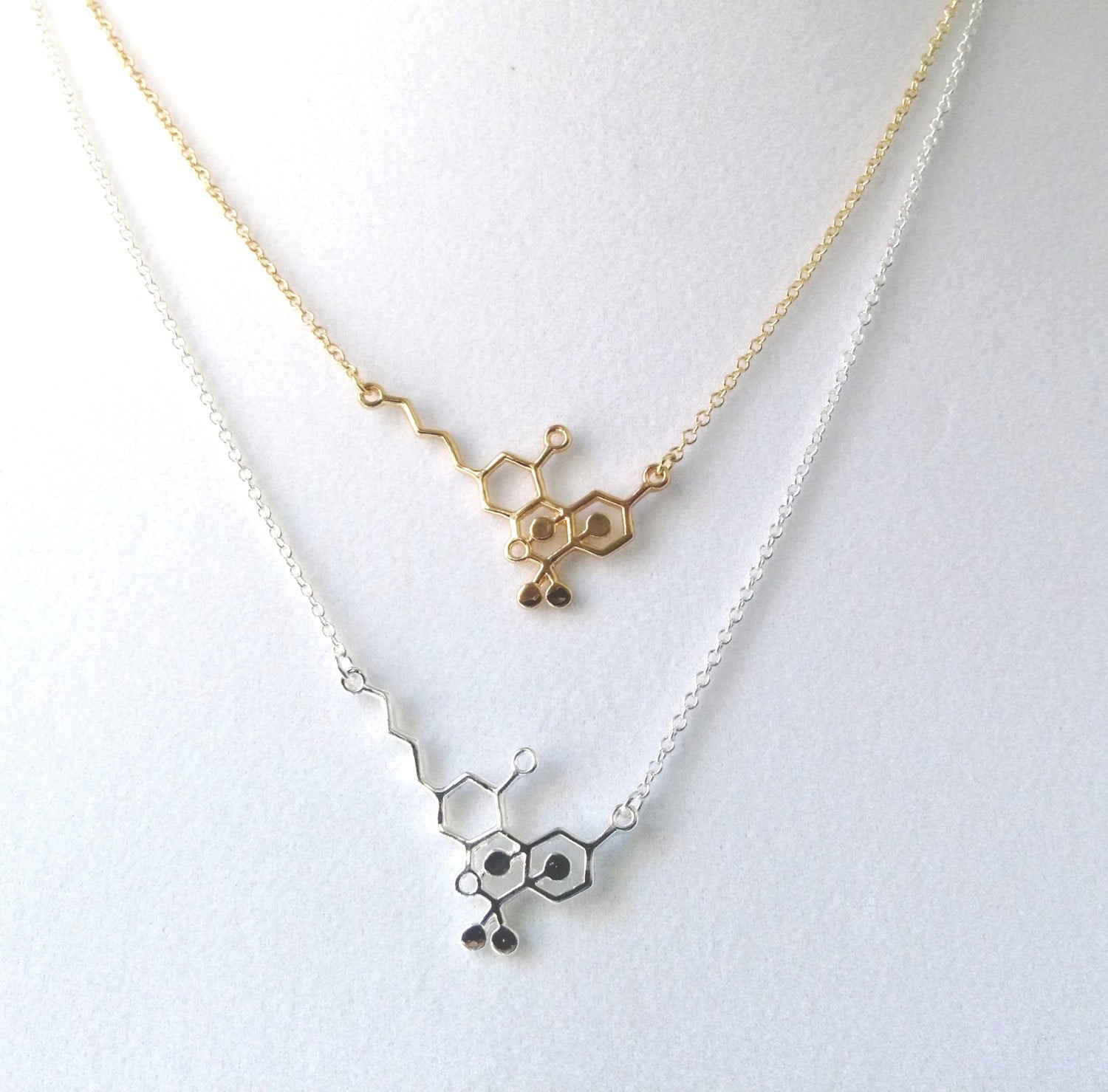 Thc Molecule Necklace
 THC CBD Molecule Necklace Gold or Silver by piccadillypendants