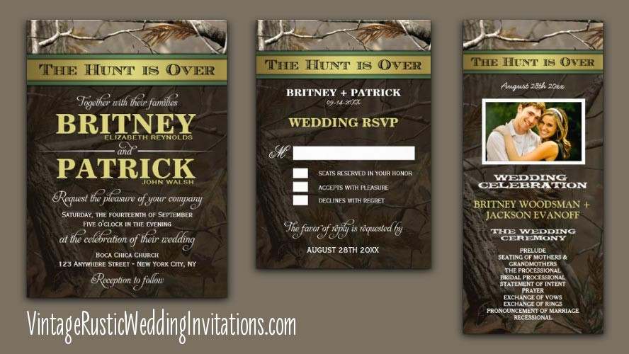 The Hunt Is Over Wedding Invitations
 Camo Wedding Invitations Vintage Rustic Wedding Invitations