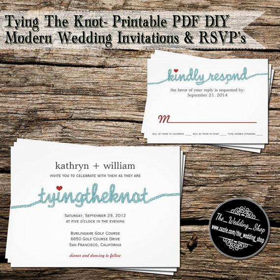 The Knot Wedding Invitations
 Tying The Knot Printable PDF DIY Modern Wedding