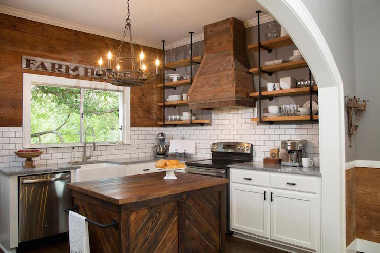 The Rustic Kitchen
 Kitchen with French Wall Shelves Vintage Kitchen