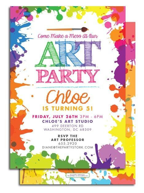 Themed Birthday Party Invitations
 Printable Art Party Invitation at The Party Stork Party