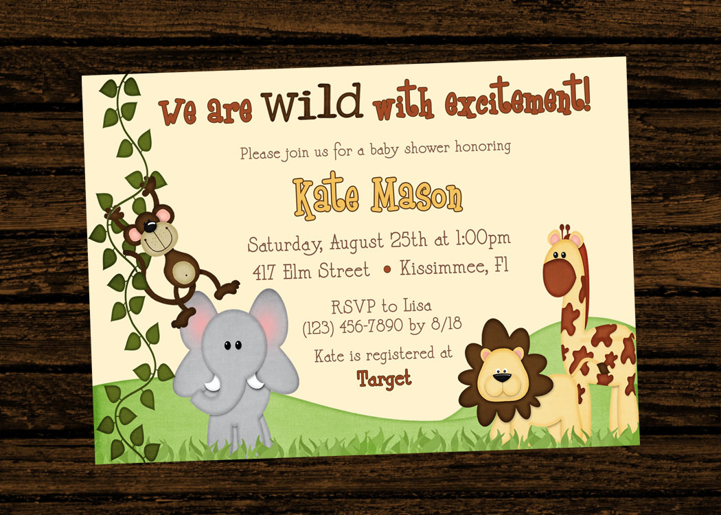 Themed Birthday Party Invitations
 Custom Baby Shower Jungle Themed Birthday Party Invitations