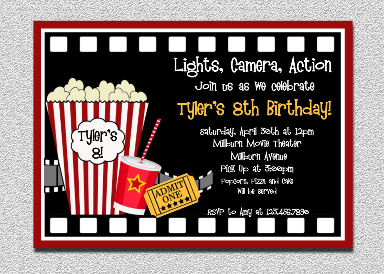 Themed Birthday Party Invitations
 Movie Birthday Invitation Movie Night Birthday Party