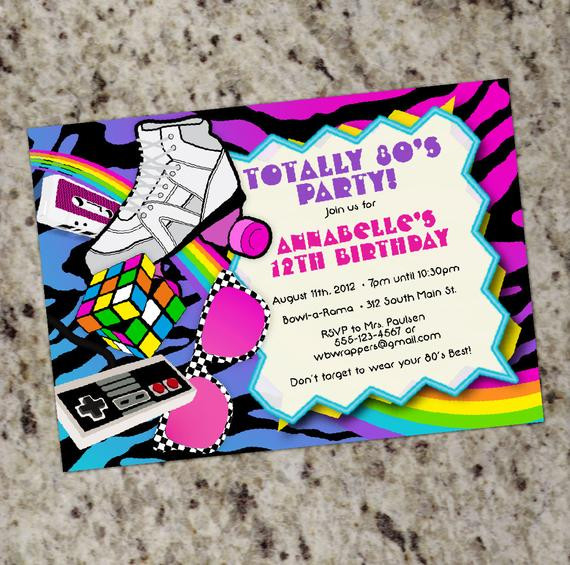 Themed Birthday Party Invitations
 TOTALLY 80s 1980s themed Birthday Party Invitations