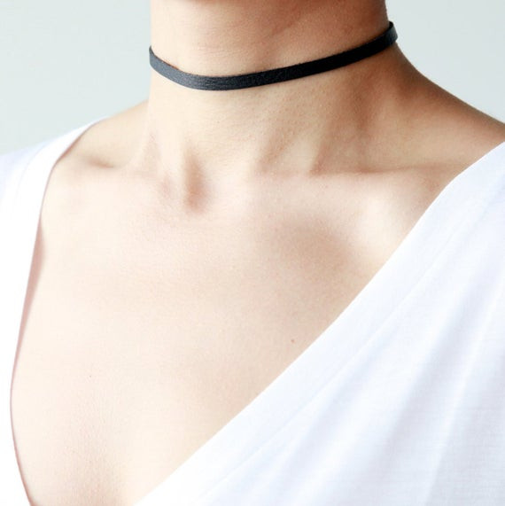 Thin Black Choker Necklace
 Black 5mm leather choker necklace Skinny black leather