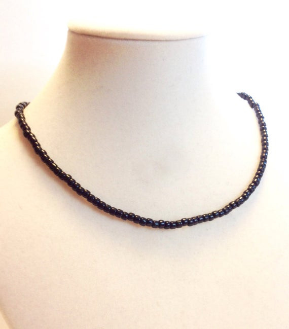 Thin Black Choker Necklace
 Black Choker Necklace Handmade Beaded Choker Minimalist