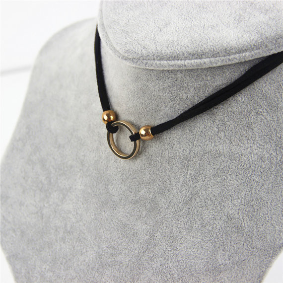 Thin Black Choker Necklace
 Gold O Ring choker necklace Suede choker Thin black choker