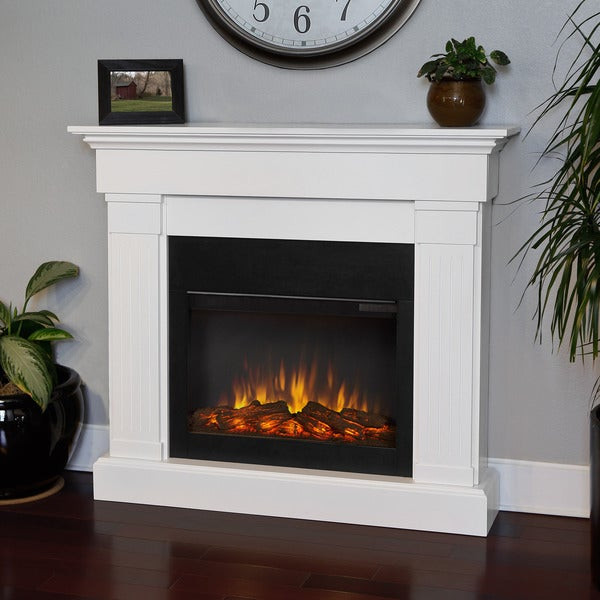 Thin Electric Fireplace
 Shop Crawford Slim Line Electric Fireplace White by Real