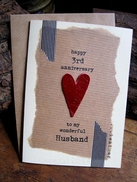 Third Wedding Anniversary Gifts
 3rd Wedding Anniversary Card Leather Traditional by