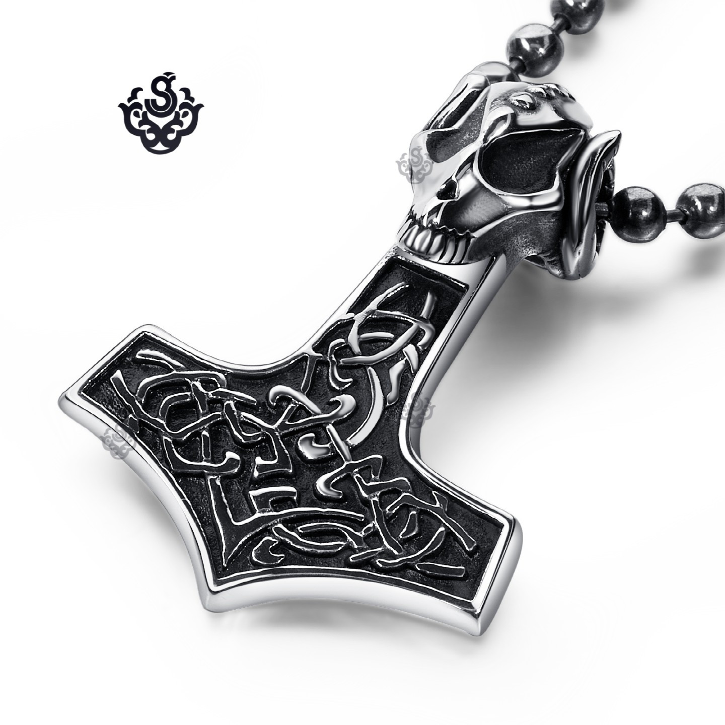 Thor's Hammer Necklace
 Silver Thor s Hammer pendant stainless steel goat horn