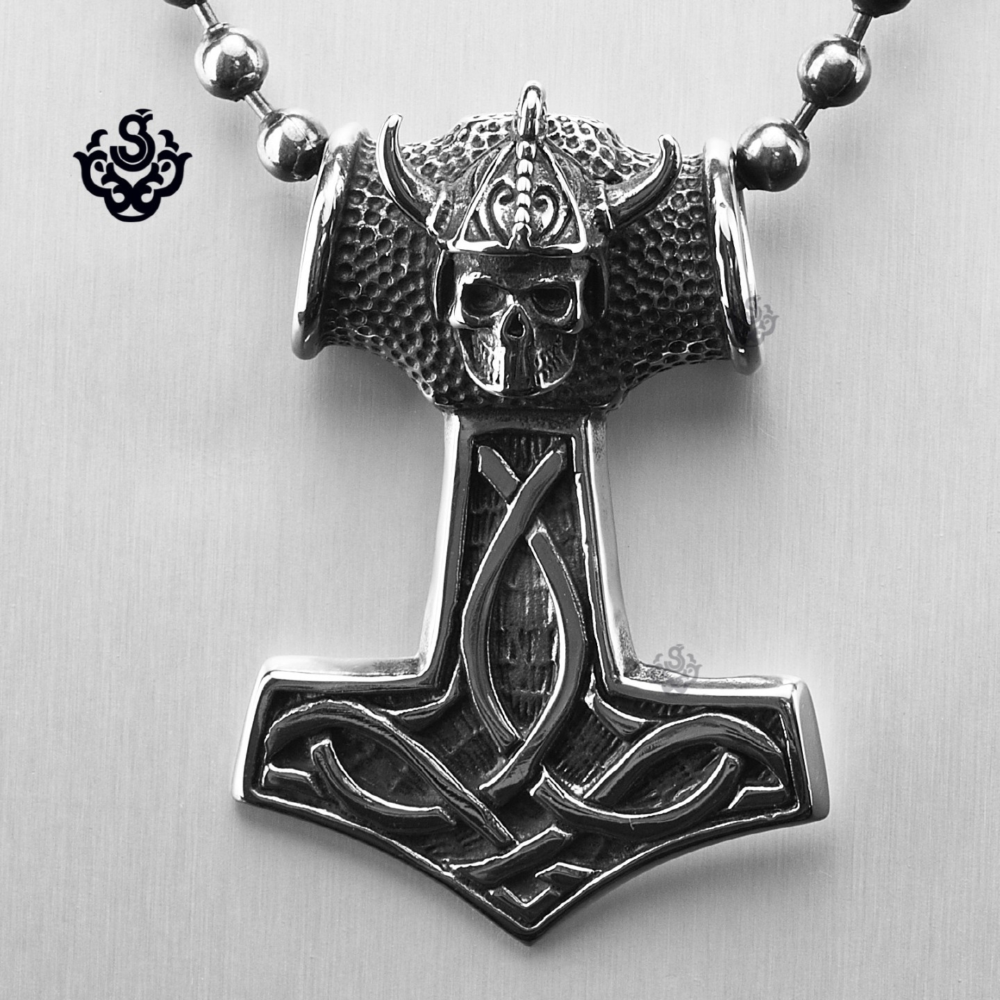 Thor's Hammer Necklace
 Silver Thor s Hammer pendant stainless steel orc skull