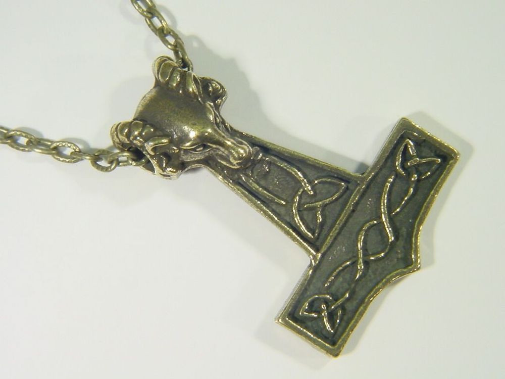 Thor's Hammer Necklace
 BUTW Thor s Hammer Ram Head Necklace Bronze Patina Pendant