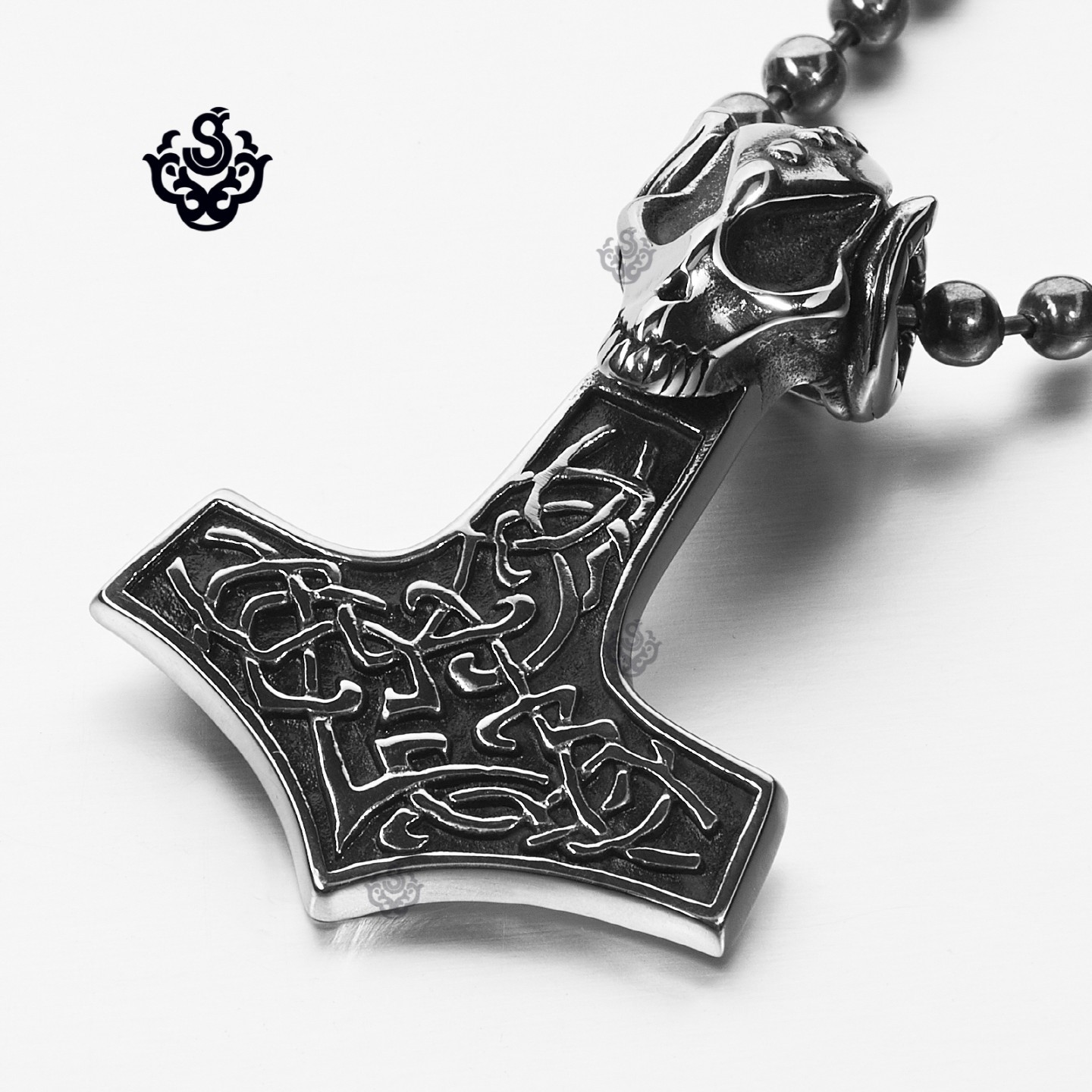 Thor's Hammer Necklace
 Silver Thor s Hammer pendant stainless steel goat horn