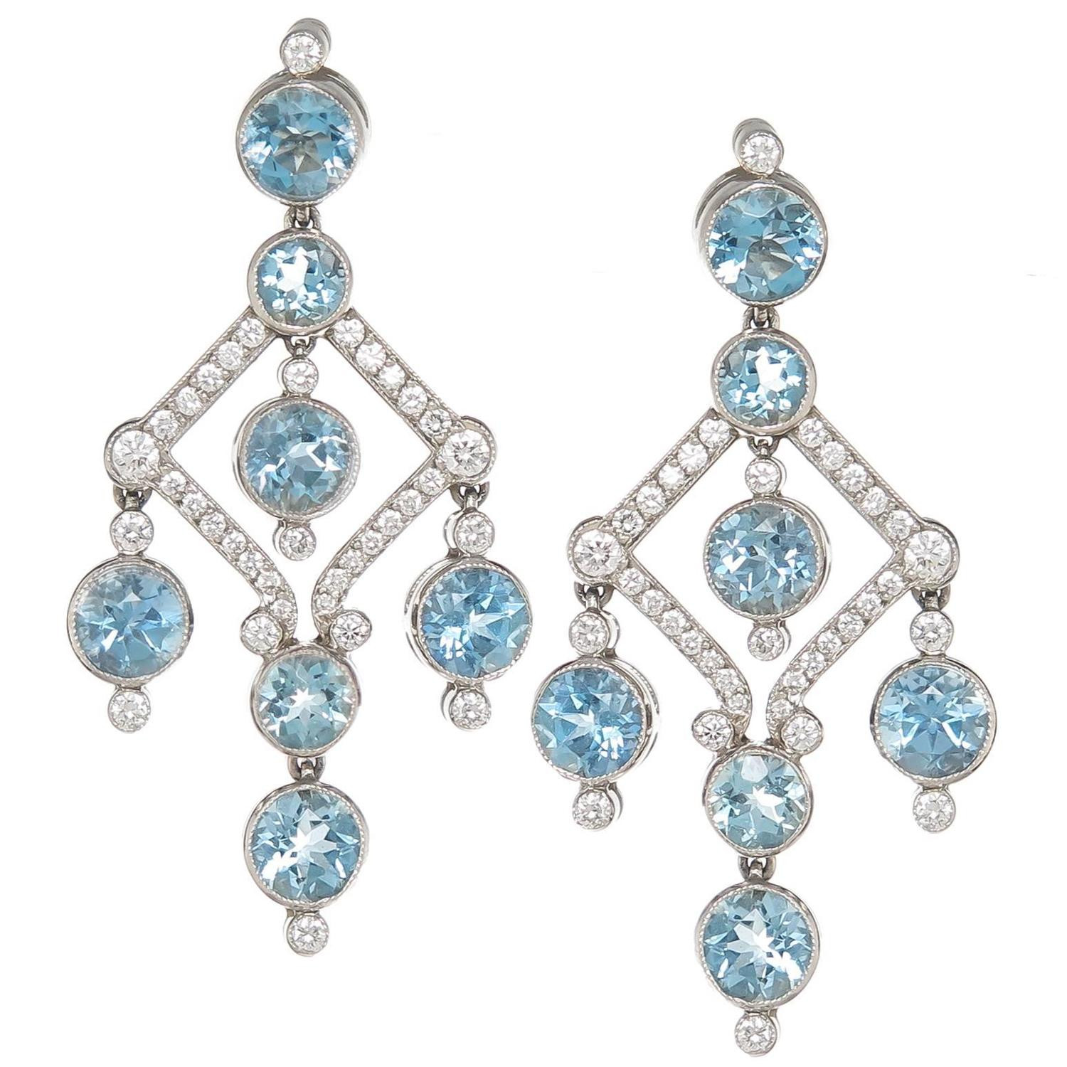 Tiffany Diamond Earrings
 Tiffany and Co Aquamarine Diamond Platinum Dangle